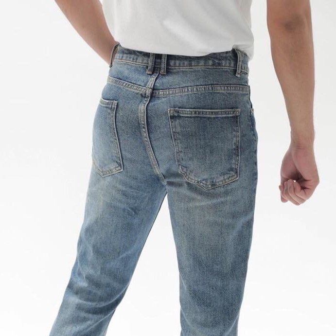 Quần bò nam đẹp xanh trơn cao cấp co dãn form chuẩn AHFASHION MS9700 | BigBuy360 - bigbuy360.vn