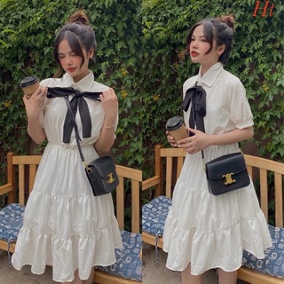 Váy xoè ba tầng nơ cổ HT11