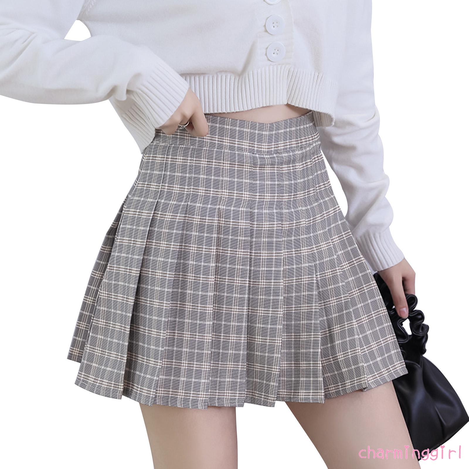 Chân váy xếp ly lưng cao họa tiết sọc caro thời trang trẻ trung cho nữ | BigBuy360 - bigbuy360.vn