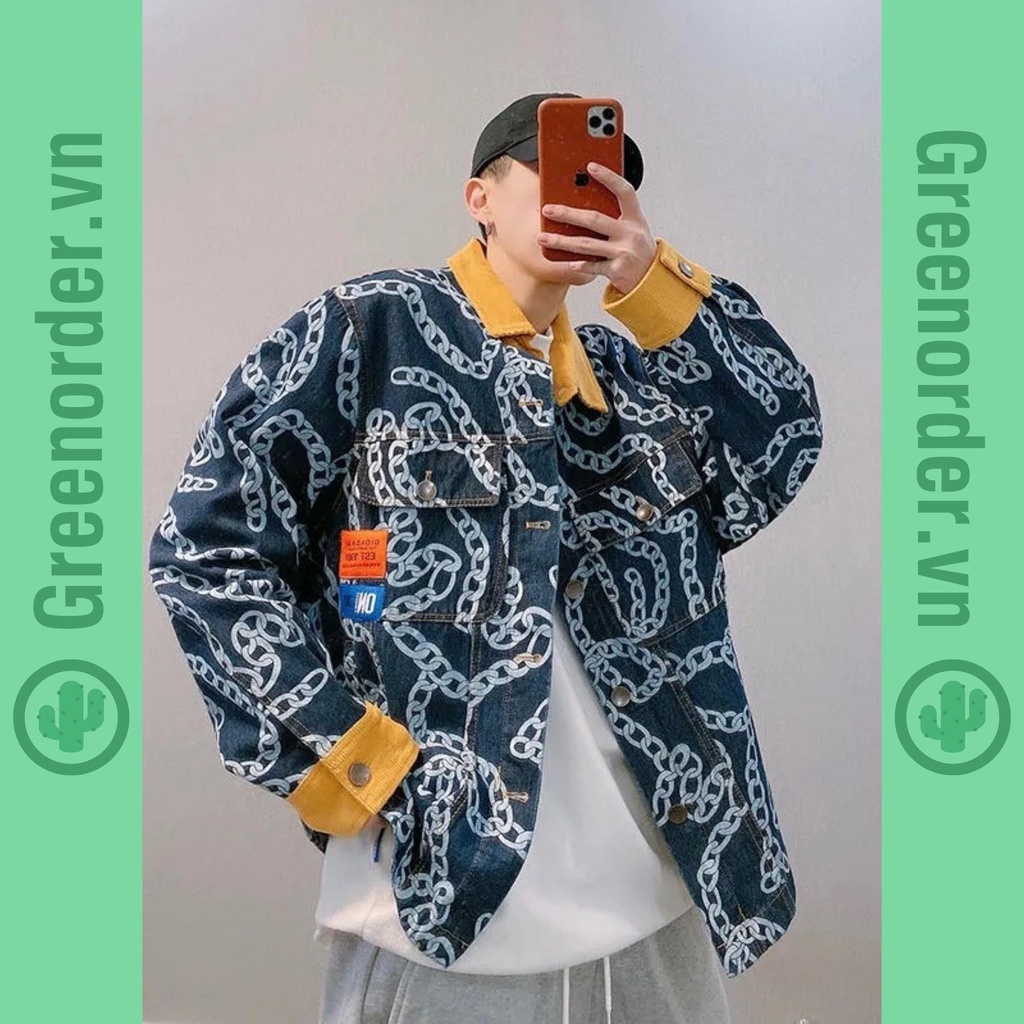 Áo khoác Jean Jacket unisex họa tiết xích hình thêu cao cấp bụi bặm