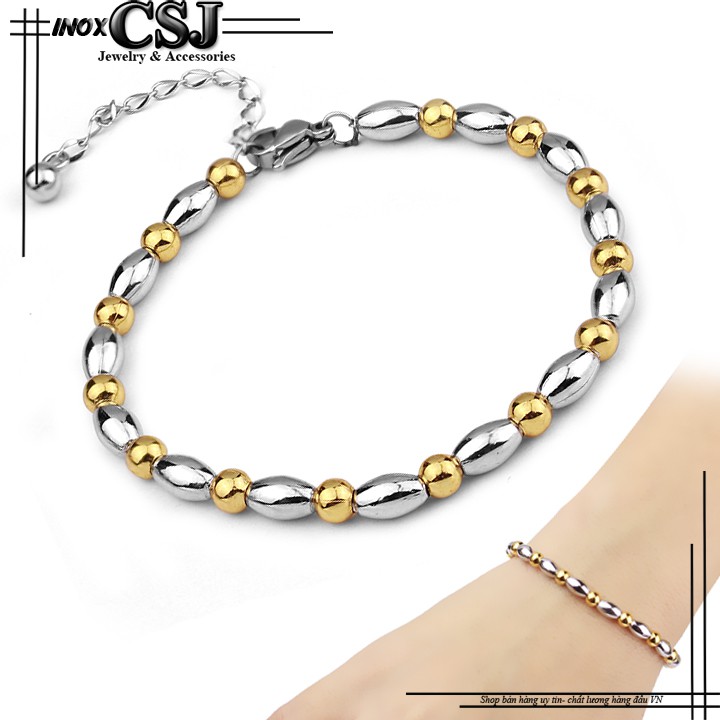 Lắc tay bi tròn hạt gạo 2 màu nhỏ xinh