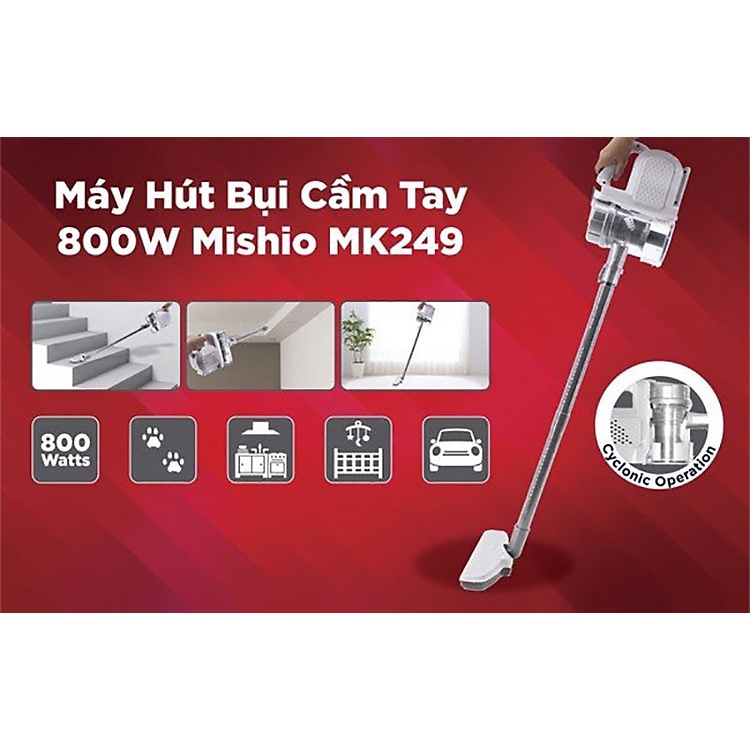 Máy hút bụi cầm tay 800W Mishio MK249 công nghệ lốc xoáy - Hàng chính hãng bảo hành 12 tháng