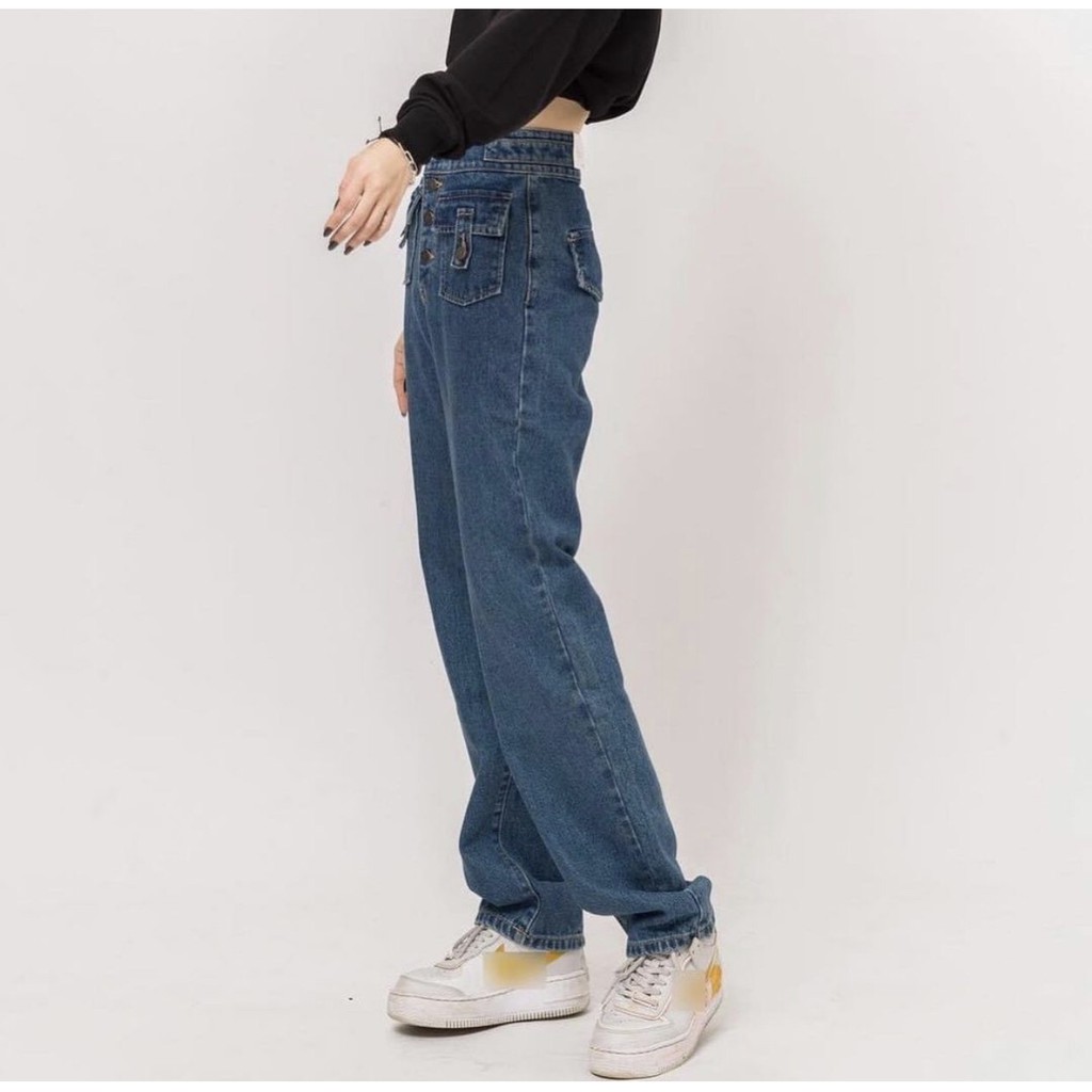 Quần jeans nữ ống rộng CHICMONKI 4 nút có nắp túi phía trước lưng cao  CMJ1049 | BigBuy360 - bigbuy360.vn