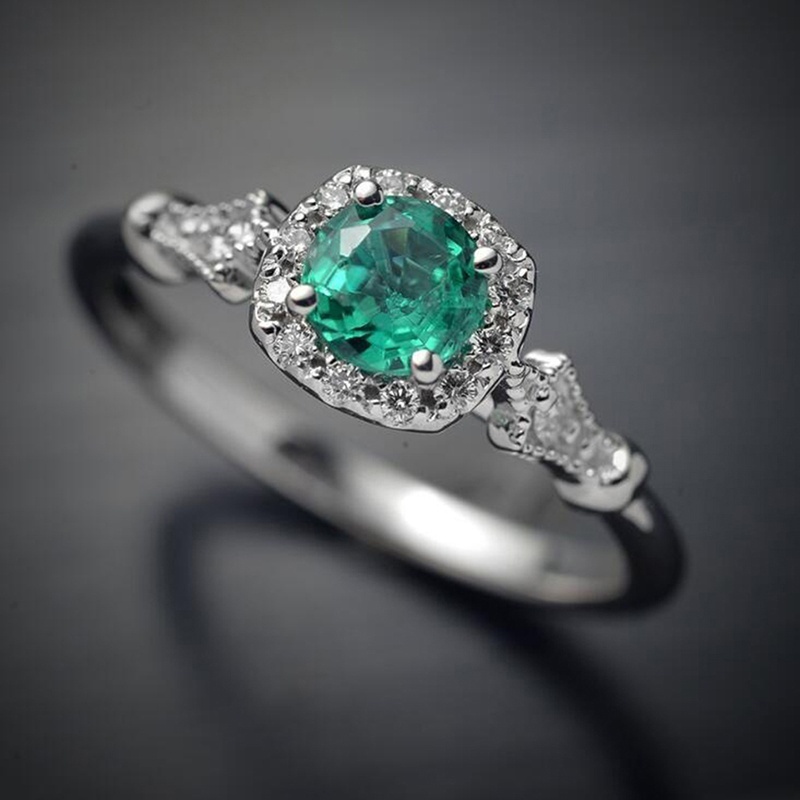 New Exquisite Jewelry Women's Silver Ring Cut Emerald Diamonds Couple Rings