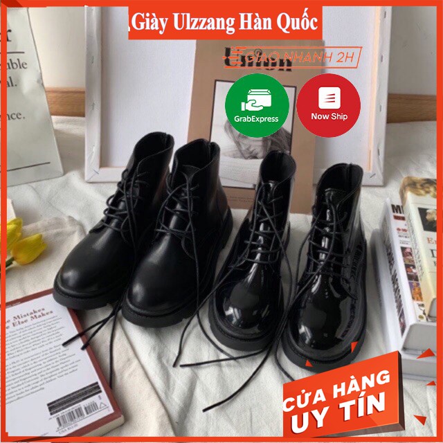 Giày bốt cổ cao Martin Gót Vuông đen nhám, đen bóng boots phong ulzzang  Cách Hàn Quốc Cho Nữ