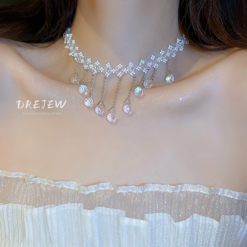 DREJEW Dây Chuyền Phối Tua Rua Pha Lê Sang Trọng Phong Cách Hàn Quốc Cho Nữ