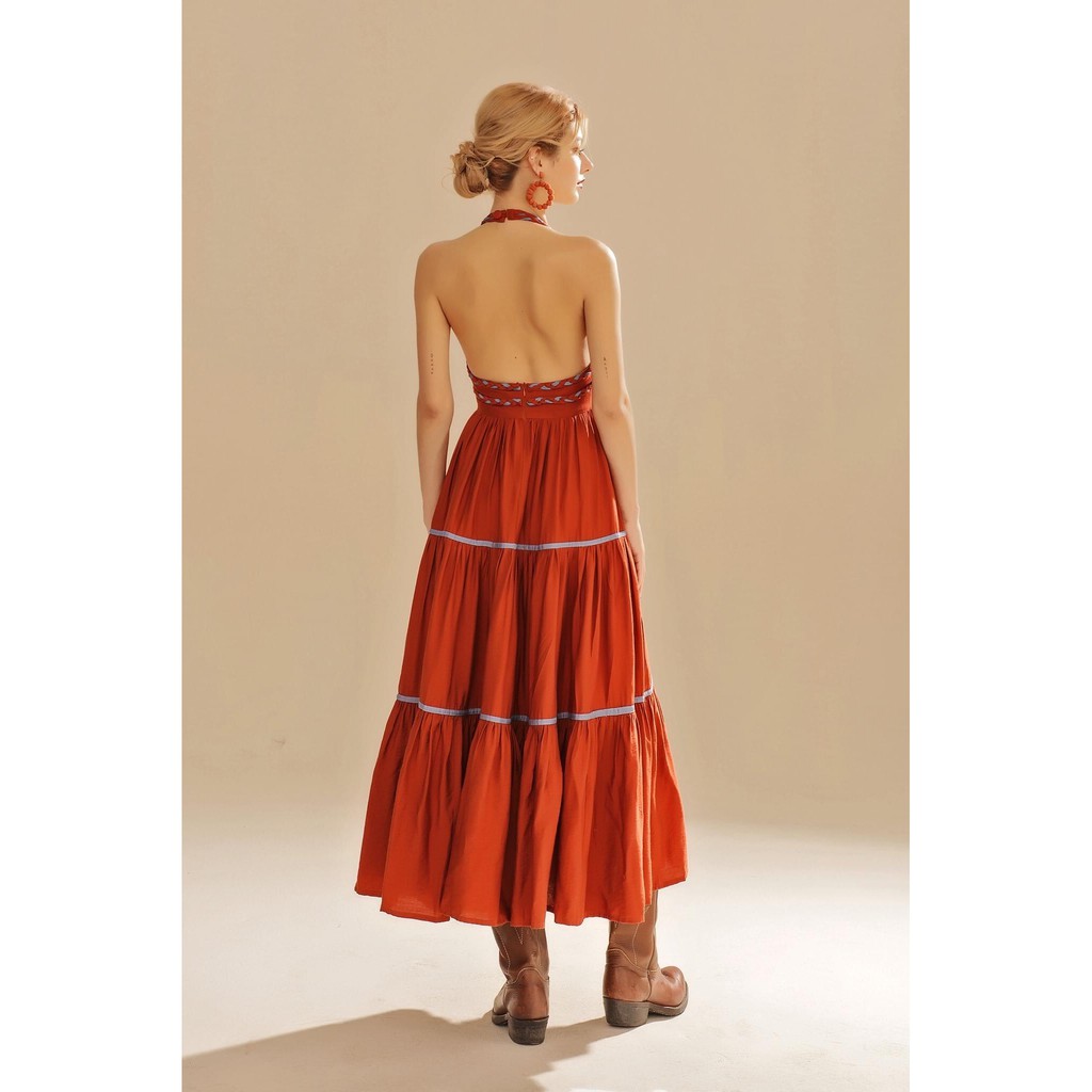 SÒ VINTAGE - KEIRA Đầm xòe cổ yếm dây tết