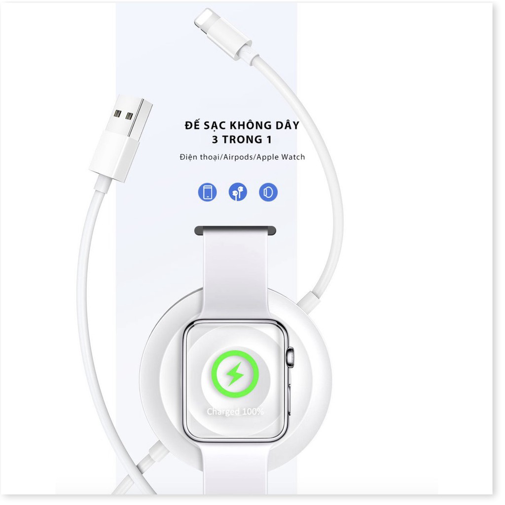 🇳 🇪 🇼®️ Đế sạc không dây 3in1 cho Iphone/Apple Watch/ Airpods tích hợp cáp sạc Lightning USAMS