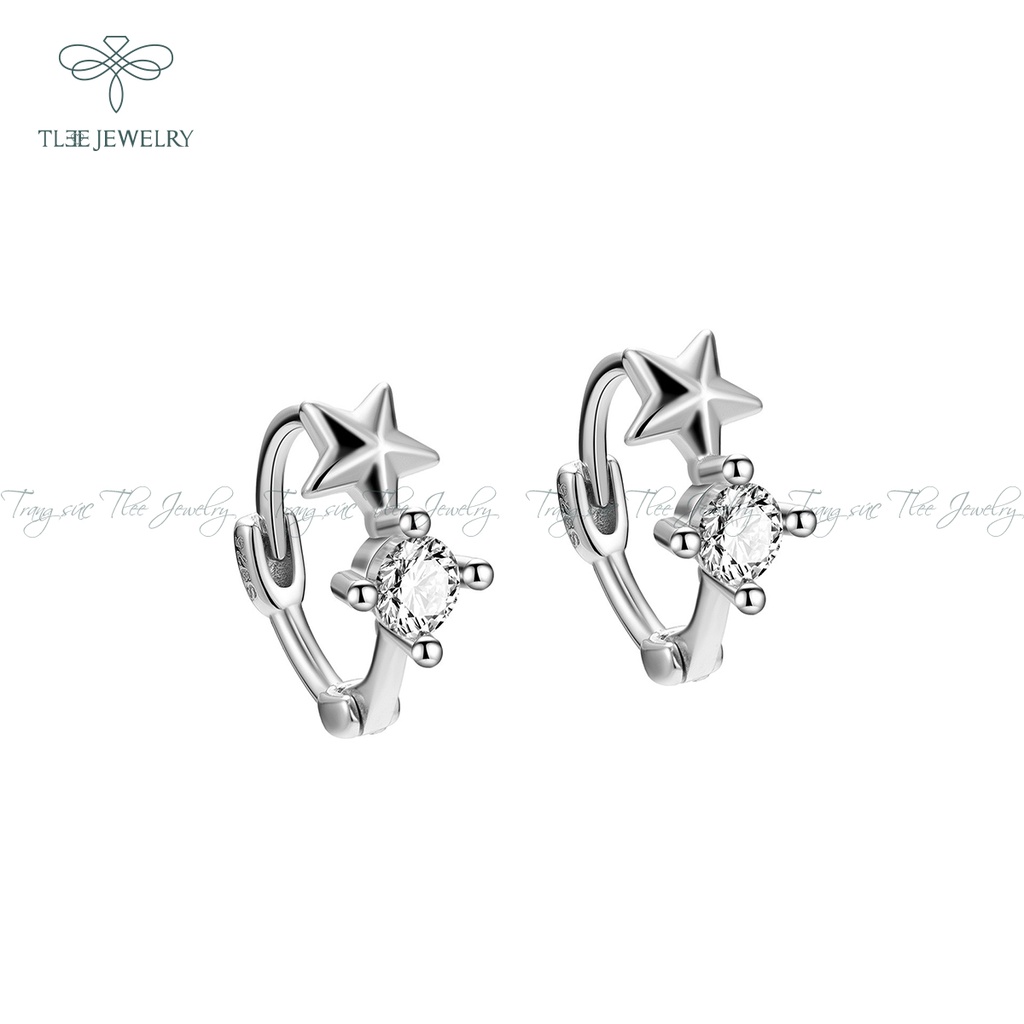 Khuyên tai nữ bạc TLEE tròn chốt bấm hình sao xinh xắn NCJ B0172