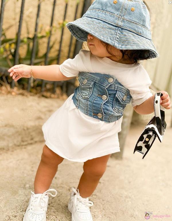 Đầm Ngắn Tay Có Túi Cho Bé Gái