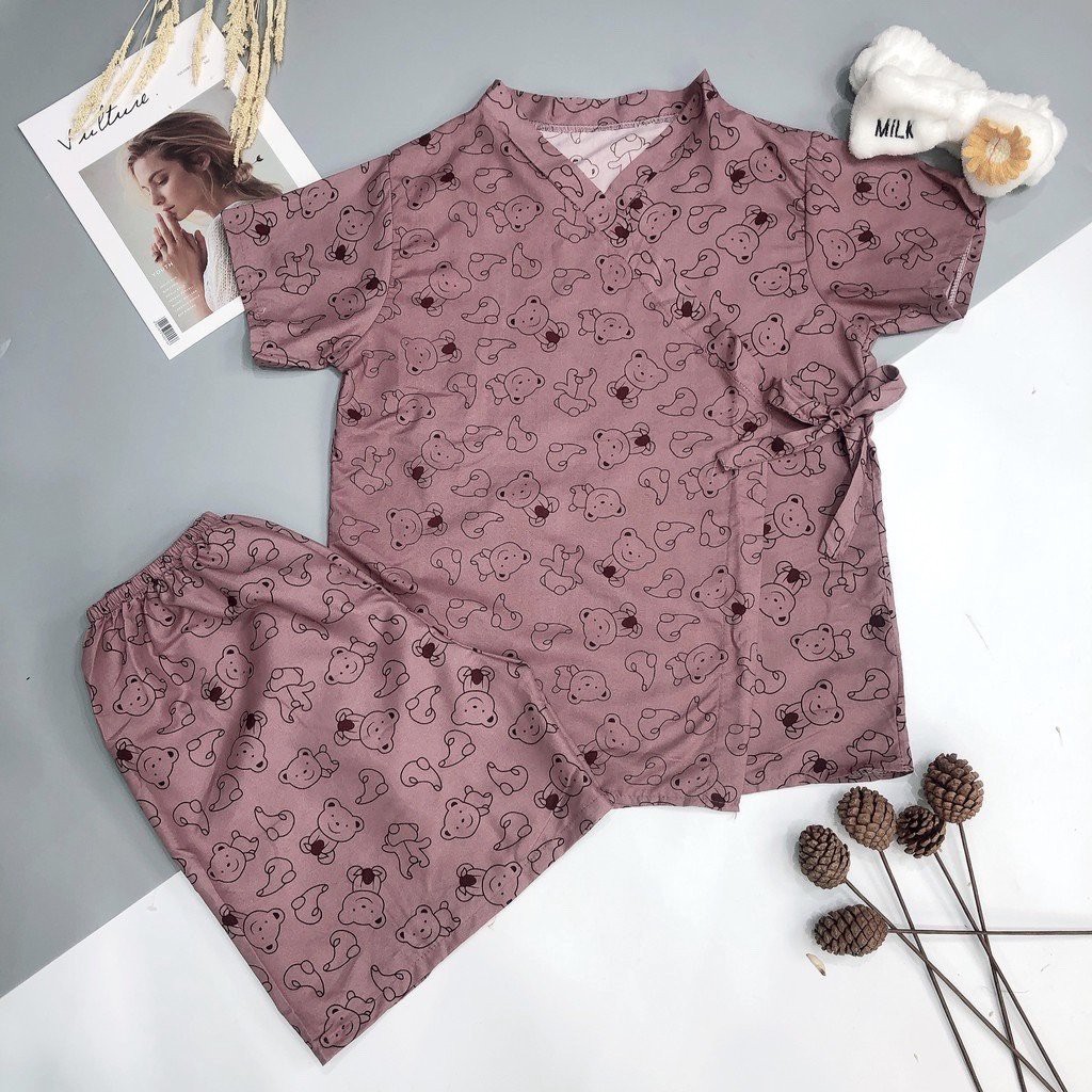 Bộ đồ ngủ, đồ mặc nhà Kimono họa tiết cute -  Vải Kate Thái siêu mát - Freesize &lt;58kg