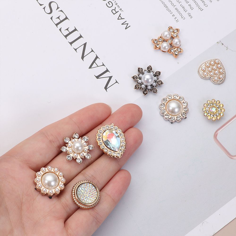 Set 10 ghim cài áo hình hoa đính ngọc trai lấp lánh DIY