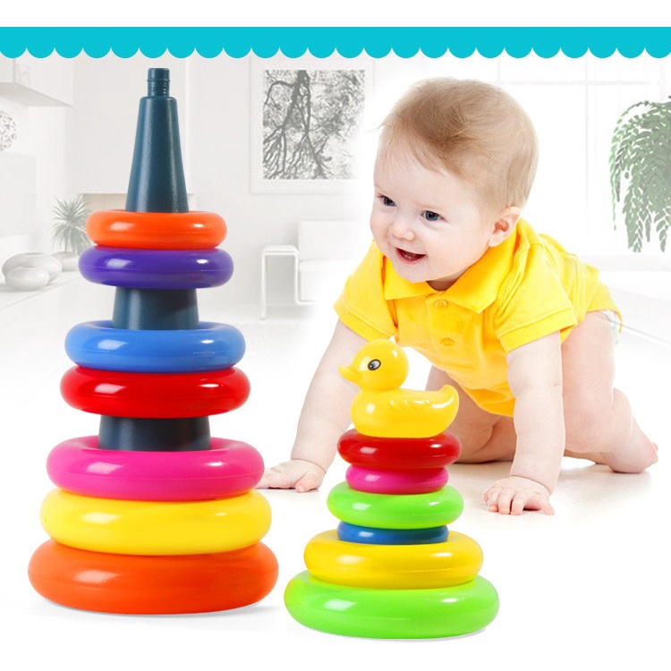 Bộ Đồ Chơi Xếp Hình Vòng Tròn Màu Cầu Vồng Dành Cho Trẻ Em Khi Tắm