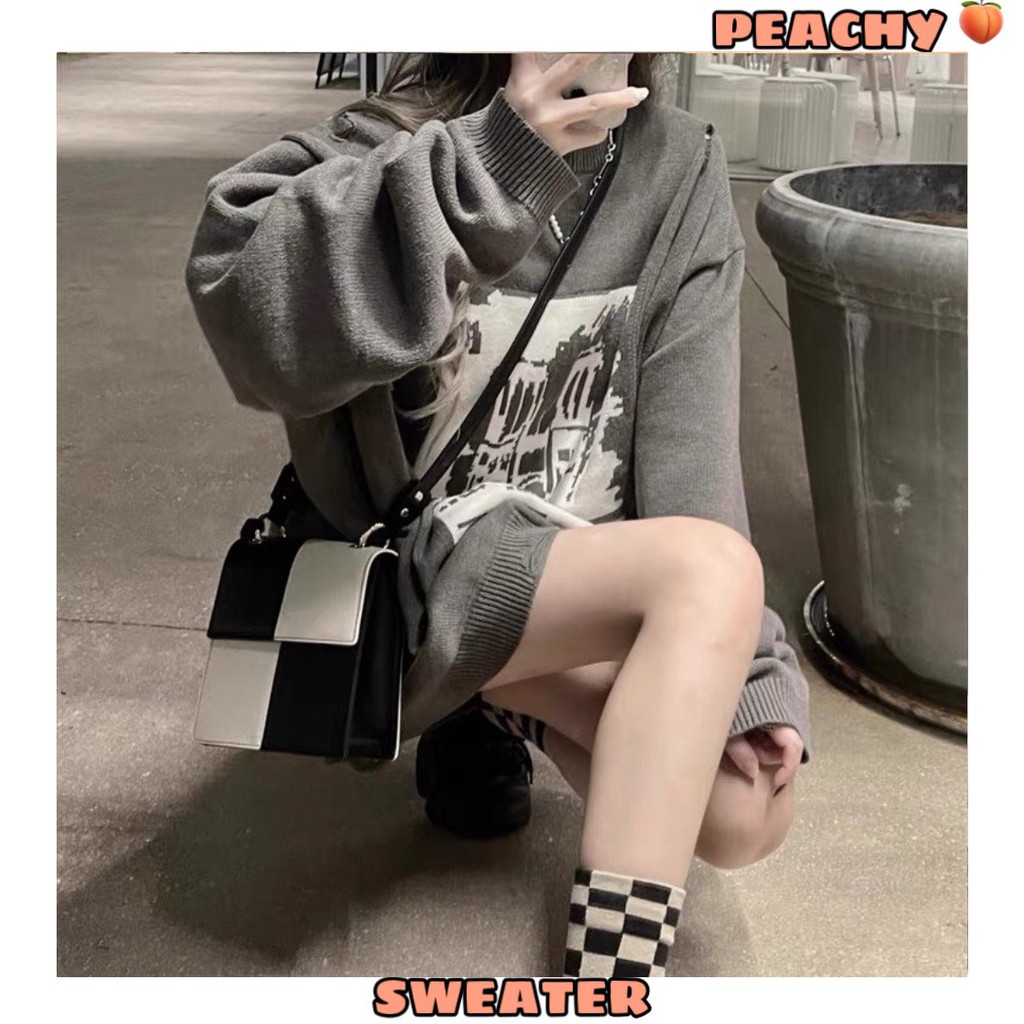 Áo nỉ sweater unisex dài tay nam nữ in họa tiết,  màu xám đen SW3 | BigBuy360 - bigbuy360.vn