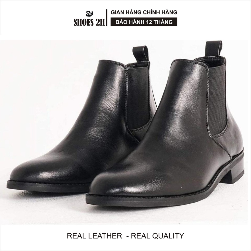 Giày nam Boots cổ lửng phối thun da bò SHOES 2H size 38-43, Đen 2H-53