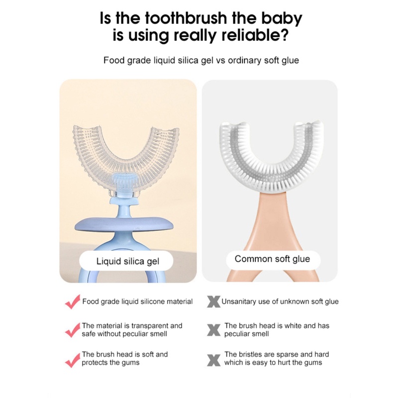 Bàn Chải Đánh Răng Silicone Xoay 360 Độ Hình Chữ U Chống Bụi Cho Bé