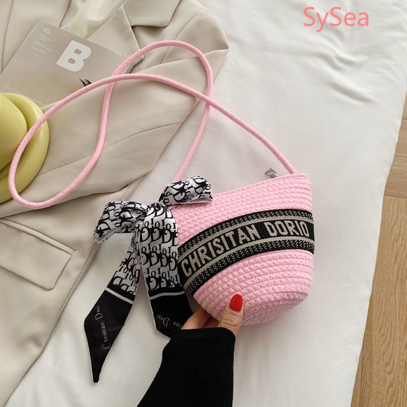 Túi Xách Bucket Mini In Chữ Phong Cách Pháp Thời Trang Mùa Hè Cho Nữ