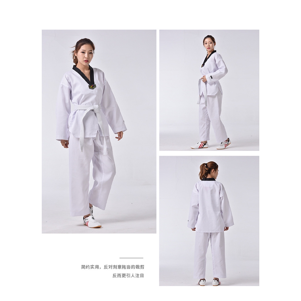 Bộ Đồng Phục Tập Võ Taekwondo Tay Dài Chất Liệu Cotton Dành Cho Người Lớn Và Trẻ Em