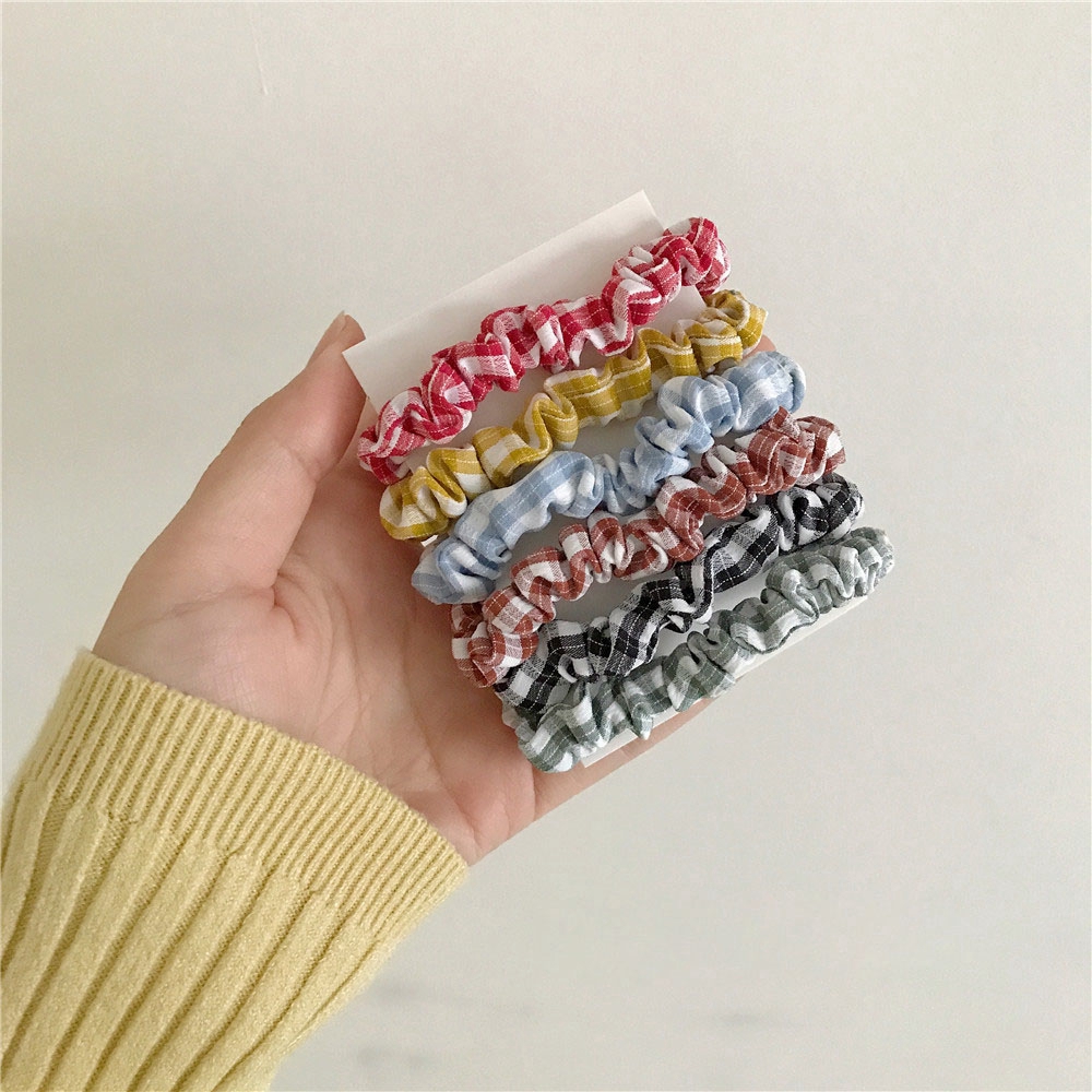 Băng Đô Cài Tóc Họa Tiết Caro Phong Cách Hàn Quốc Cổ Điển 6 Màu Lựa Chọn