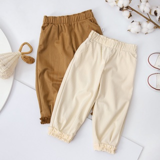   25.6 GIẢM 40K ĐƠN 299K  Quần nỉ cho bé gái ILABY thiết kế phối bèo dưới gấu  0633  