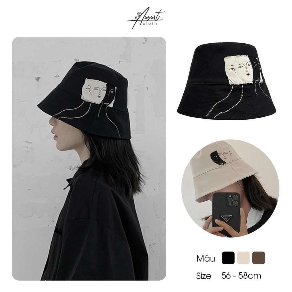 Mũ/ nón bucket denim họa tiết nét vẽ khuôn mặt phong cách Hàn Quốc