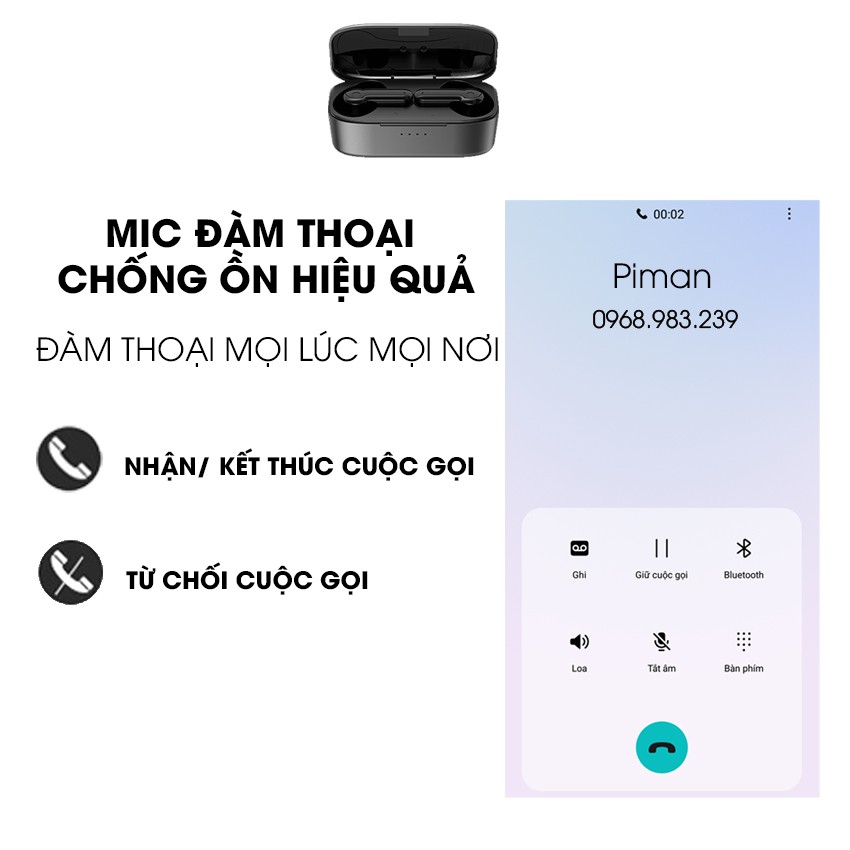 Tai nghe bluetooth không dây 5.0 gaming đàm thoại mini chống nước IPX5 hiển thị led số phần trăm pin Piman P11