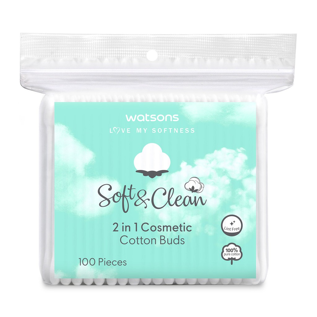 Bông Tăm Watsons Love My Softness Soft &amp; Clean 2in1 Cosmetic Cotton Buds 100 Cây