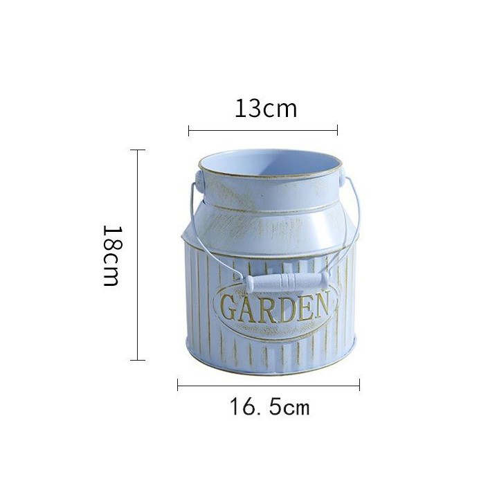 Bình cắm hoa thiếc có quai xách chậu phong cách Bắc Âu, xô sắt trồng hoa vintage