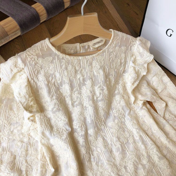 Trendy Trumpet Sleeve Lace Lace Shirt for Women 2022 Spring New Retro Sweet Long Sleeve Lace Top Ins Fashion