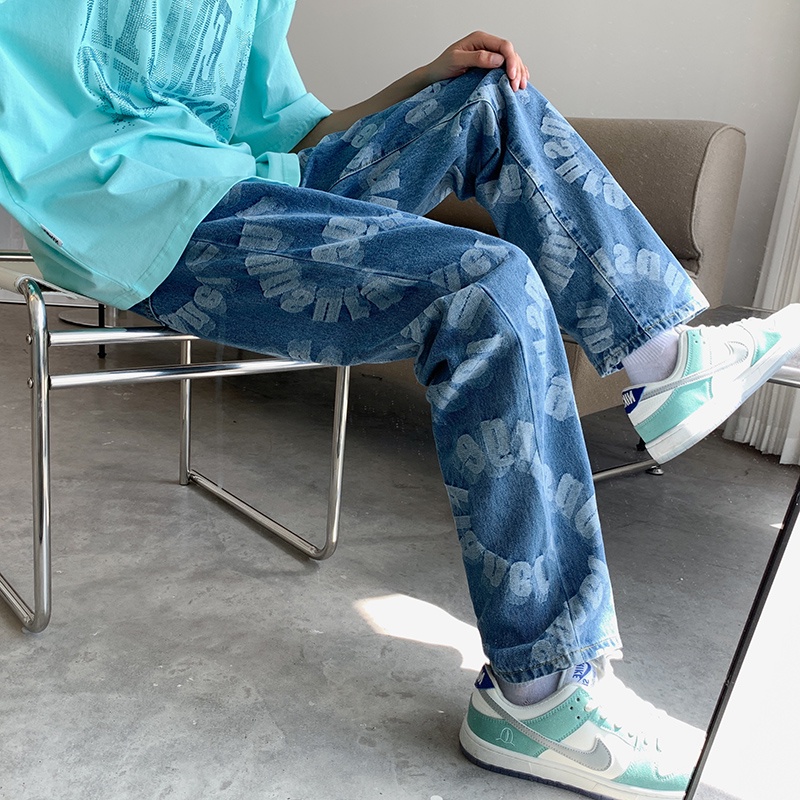 Quần Jean Dài Ống Rộng Phong Cách Hip Hop Đường Phố Mỹ Cá Tính Cho Nam