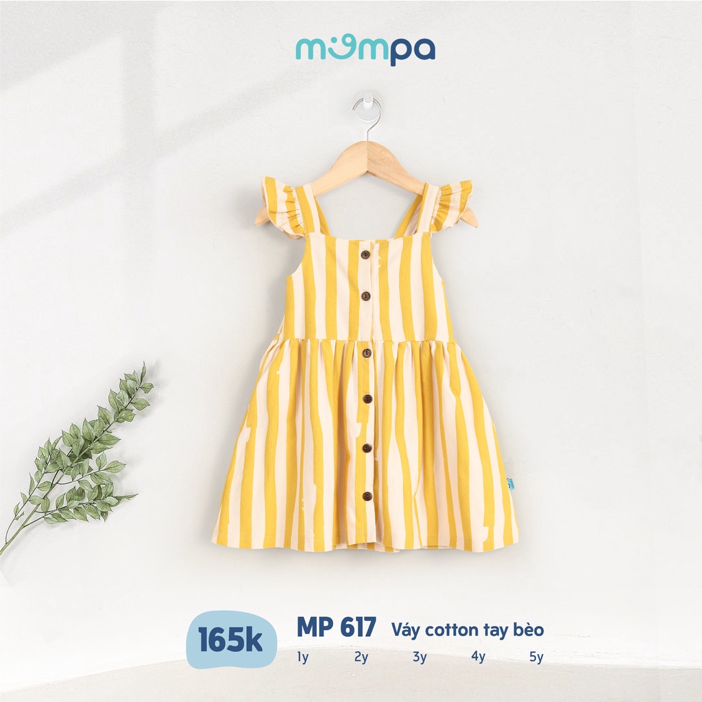 Váy cho bé gái họa tiết tay bèo Mompa vải cotton thoáng mát cho bé gái từ 1 đến 5 tuổi MP 617