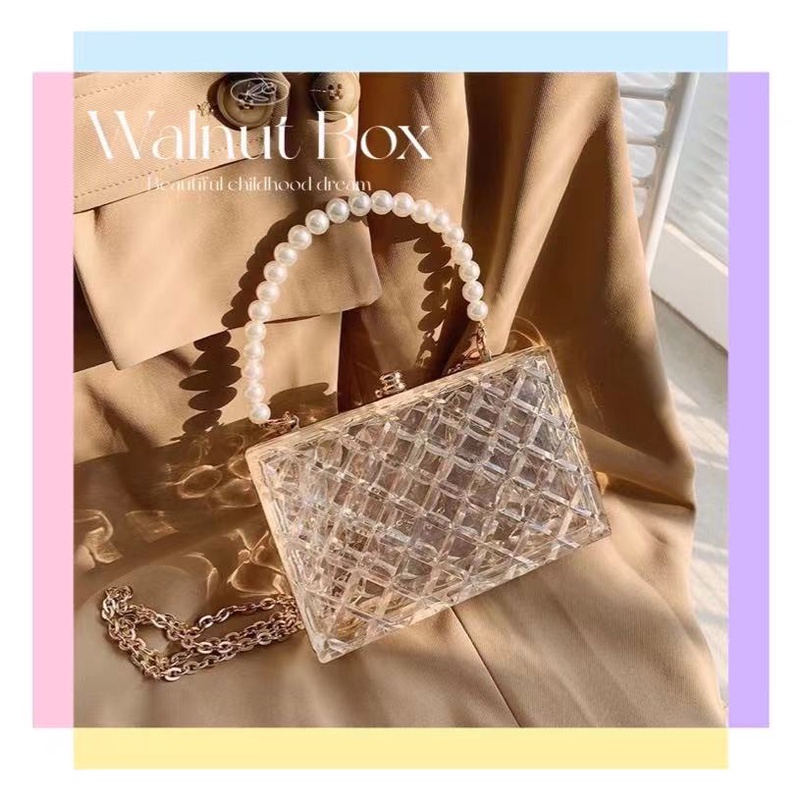 Túi Đeo Chéo Trong Suốt Đính Ngọc Trai 2021 Thời Trang Xuân Hè Cho Nữ