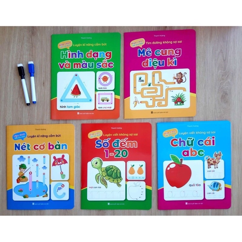 Sách Bộ Vở Viết Xóa Được - Wipe Clean: Luyện Viết Không Sợ Sai - Dùng được nhiều lần ( Bộ 5 Cuốn) - Tặng Kèm 2 Bút
