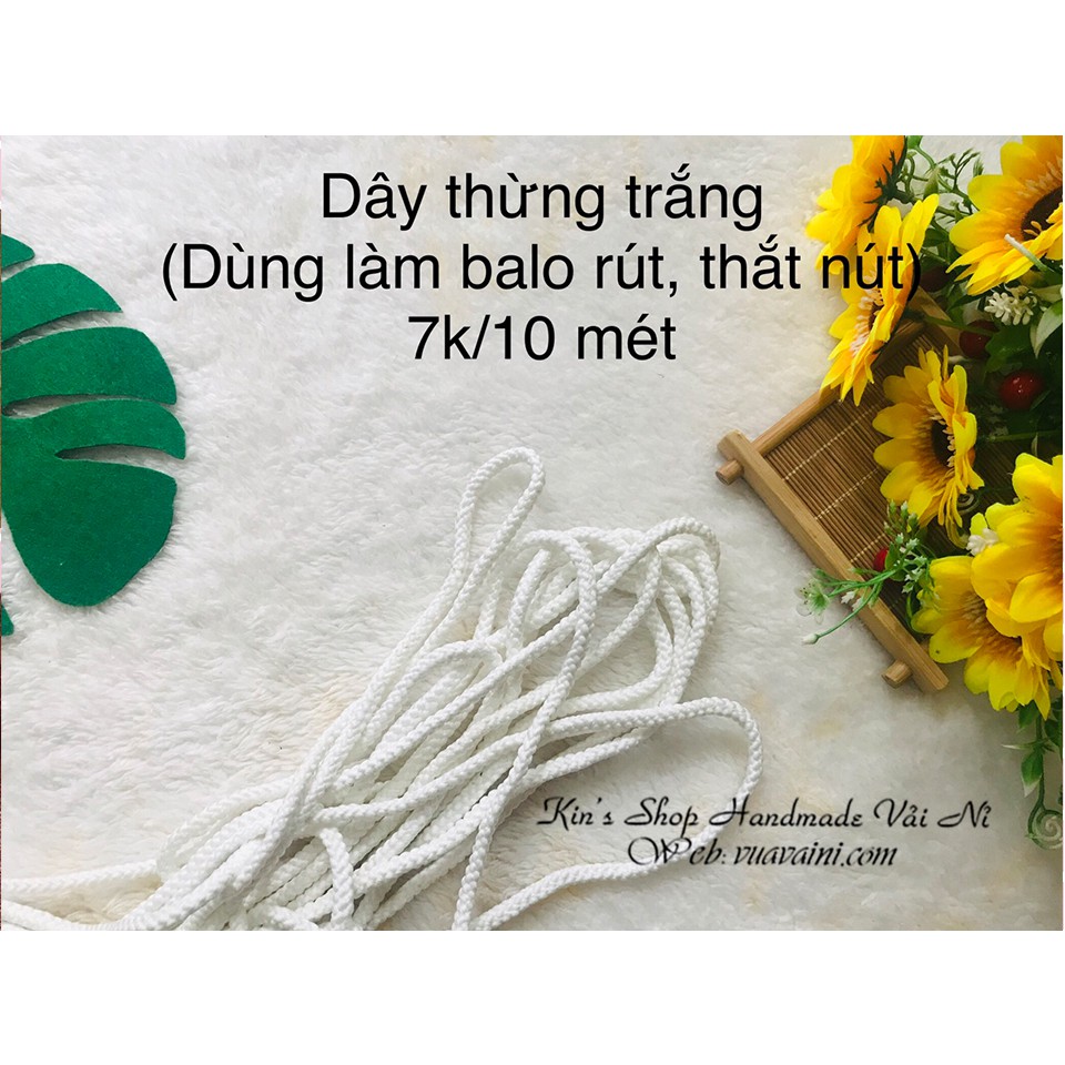 10 MÉT Dây Thừng Trắng Làm Dây Balo Rút, Túi Dây Rút, Trang Trí Đồ Handmade Xinh Xắn