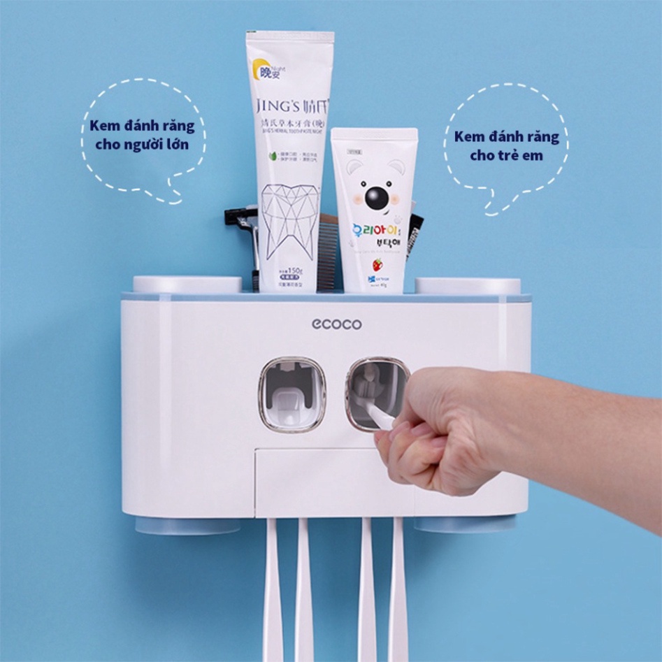 Bộ nhả kem đánh răng tự động ECOCO thông minh dán tường, Máy bóp kem đánh răng kệ để đồ phòng tắm tiện lợi sasa