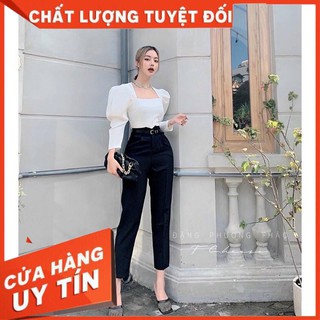 [DAEL HOT]Quần Baggy Cạp Cao Sẻ Cạp V Kèm Đai