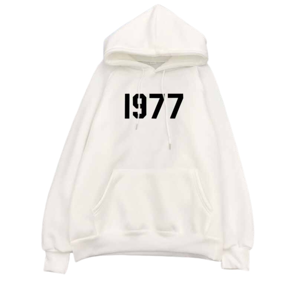 Áo Hoodie chân cua In số 1977 unisex dành cho nam và nữ có mũ form rộng BASIC - Đen Xám Trắng Kem