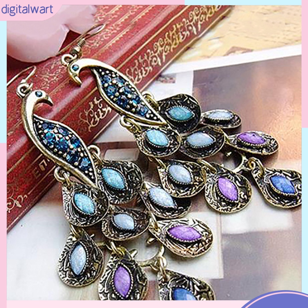 Khuyên tai hình con công đính đá cổ điển cho nữ