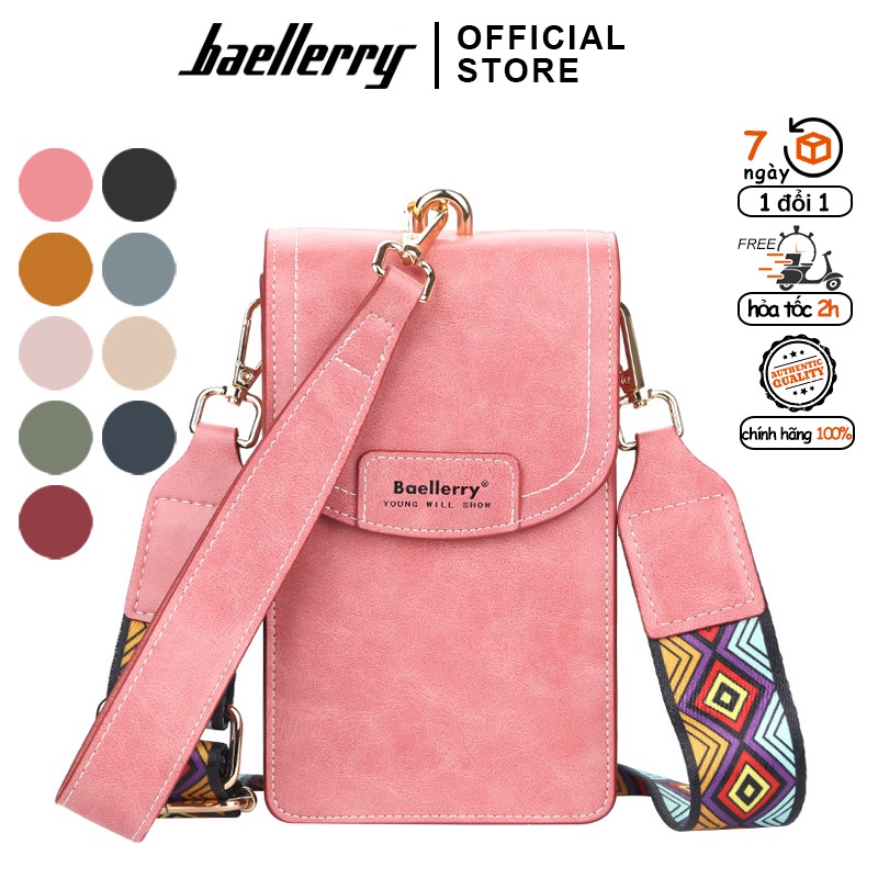 Túi Ví Đeo Chéo Nữ Baellerry 2 Dây Đeo Họa Tiết Thổ Cẩm Da Mềm Dáng Đứng - N8608
