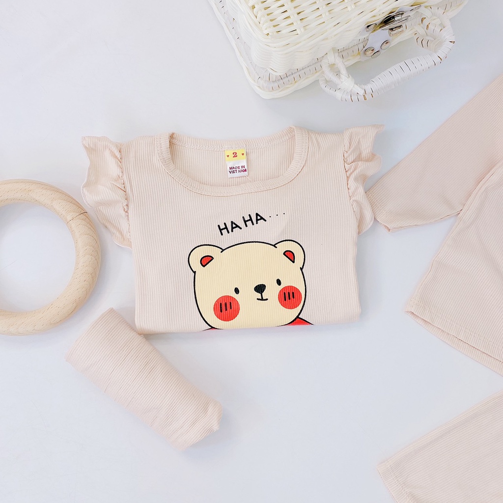 [DT86] Bộ Dài Tay Vai Bèo Gấu Ha Ha Cho Bé Cực Xinh Chất Vải Tăm Lạnh Co Giãn Size Từ 8-18Kg VNXK Nhật-Hàn