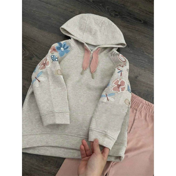 BỘ NỈ BÉ ÁO GHI IN HOA QUẦN HỒNG CHO BÉ GÁI (9-30KG)