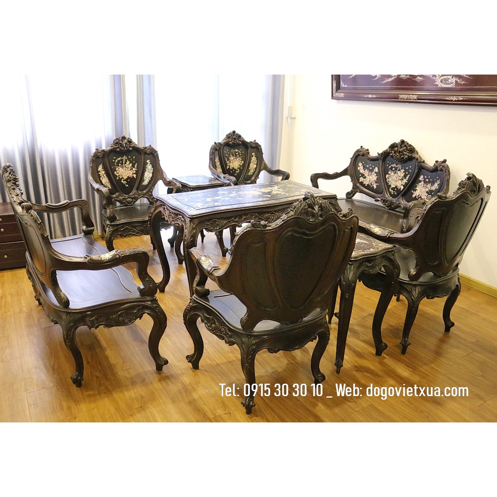 Bộ Ghế Louis Pháp: Mẫu Bàn Ghế Gỗ Gụ (Gõ Mật) Chạm Khảm Cẩn Ốc 'Đẹp, Lịch Lãm, Sang Trọng, Quí Phái' Nhất Xưa Nay