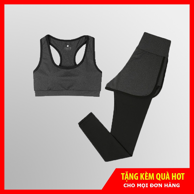 [Có Big Size 75kg] Set đồ tập Gym Yoga nữ 2 món, bộ đồ thể thao nữ áo bra và quần dài 2 lớp tặng kèm mút ngực