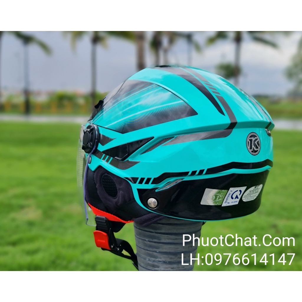 Nón bảo hiểm 3/4 cao cấp KYT Tiger Jet tem 06 xanh/đen