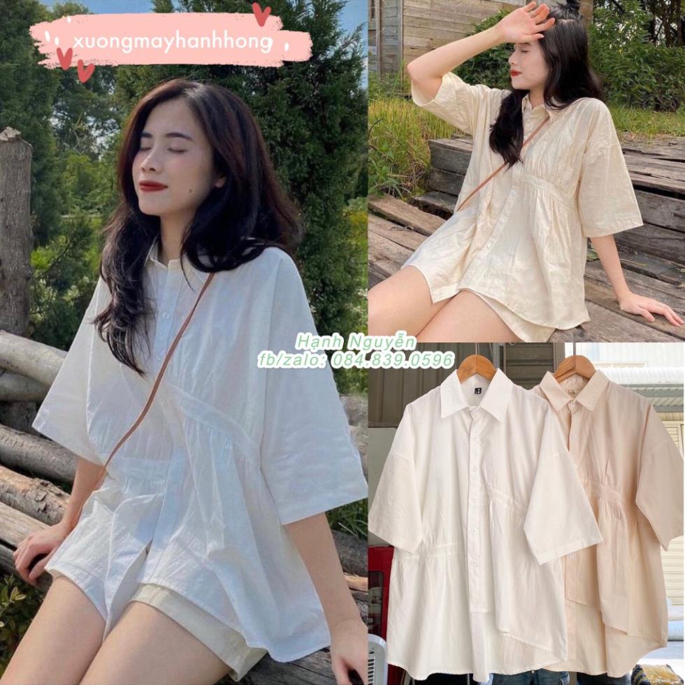Áo sơ mi cộc tay vạt lệch, Áo sơ mi thô vạt lệch ULZZANG Rosie Dream Shop
