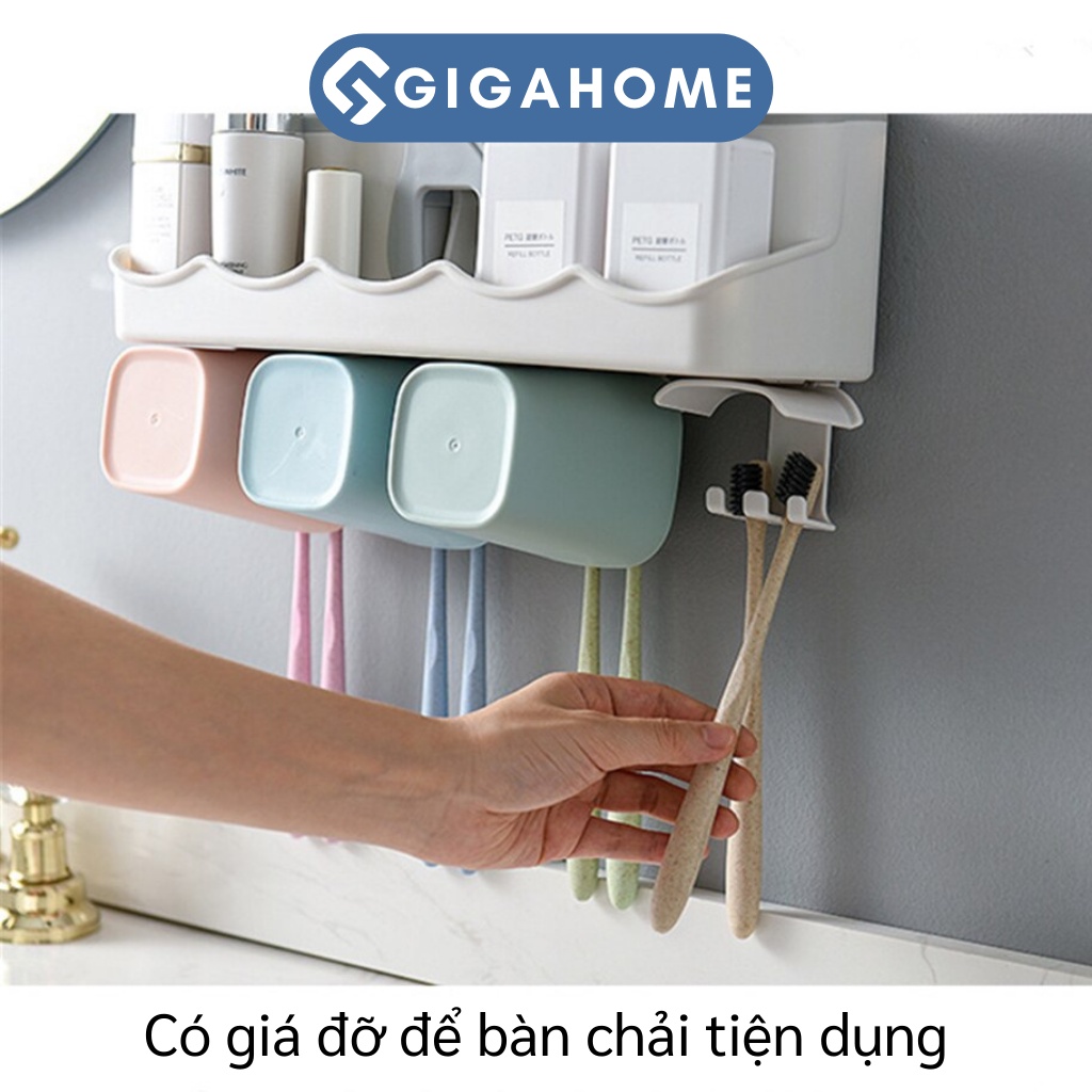 Bộ Nhả Kem Đánh Răng Tặng Kèm 4 Cốc GIGAHOME Có Giá Treo Bàn Chải, Kệ Để Đồ 8149