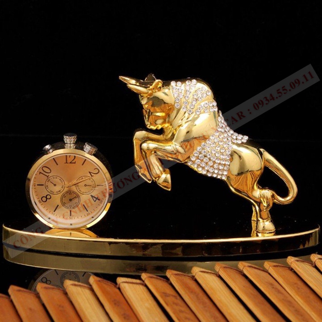 Tượng trâu vàng đính đá cao cấp tặng kèm tinh dầu trang trí Taplo xe hơi