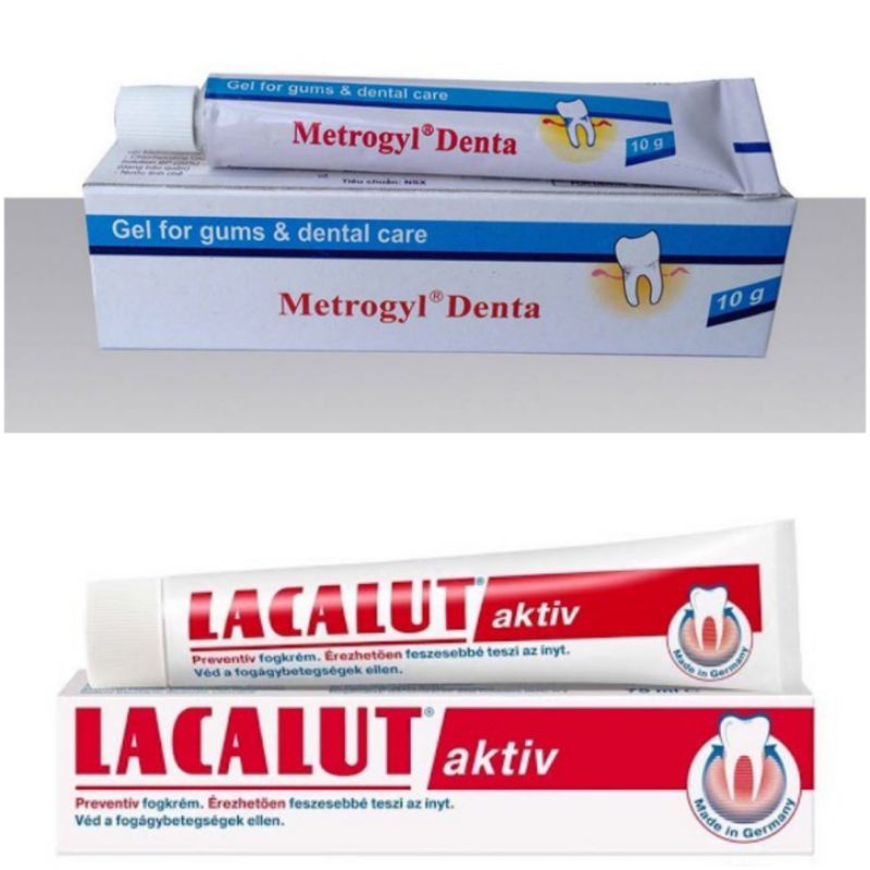 Combo bảo vệ nướu - chống viêm lợi - kem đánh răng lacalut aktiv- metrogyl denta 10g