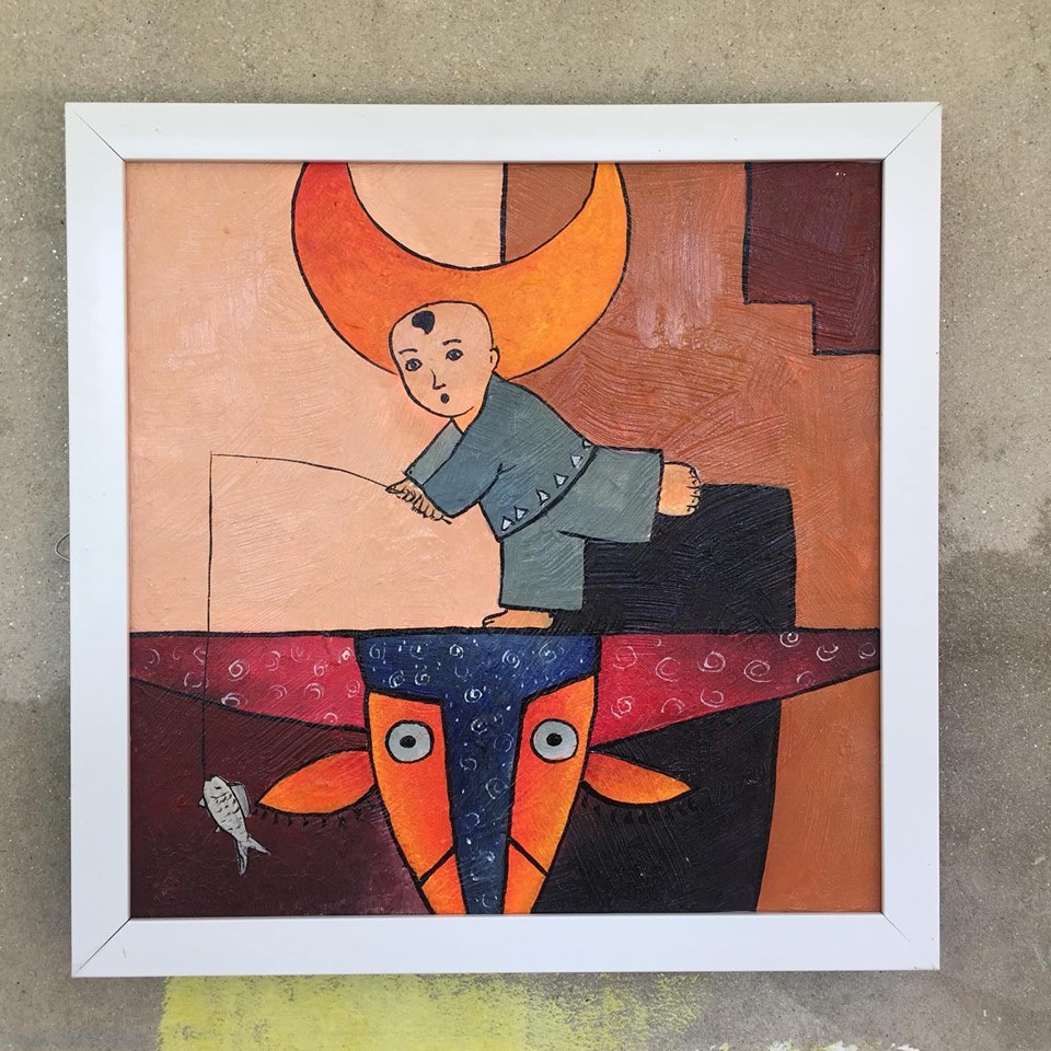 Tranh sơn dầu vẽ tay (45x45cm bao gồm khung)