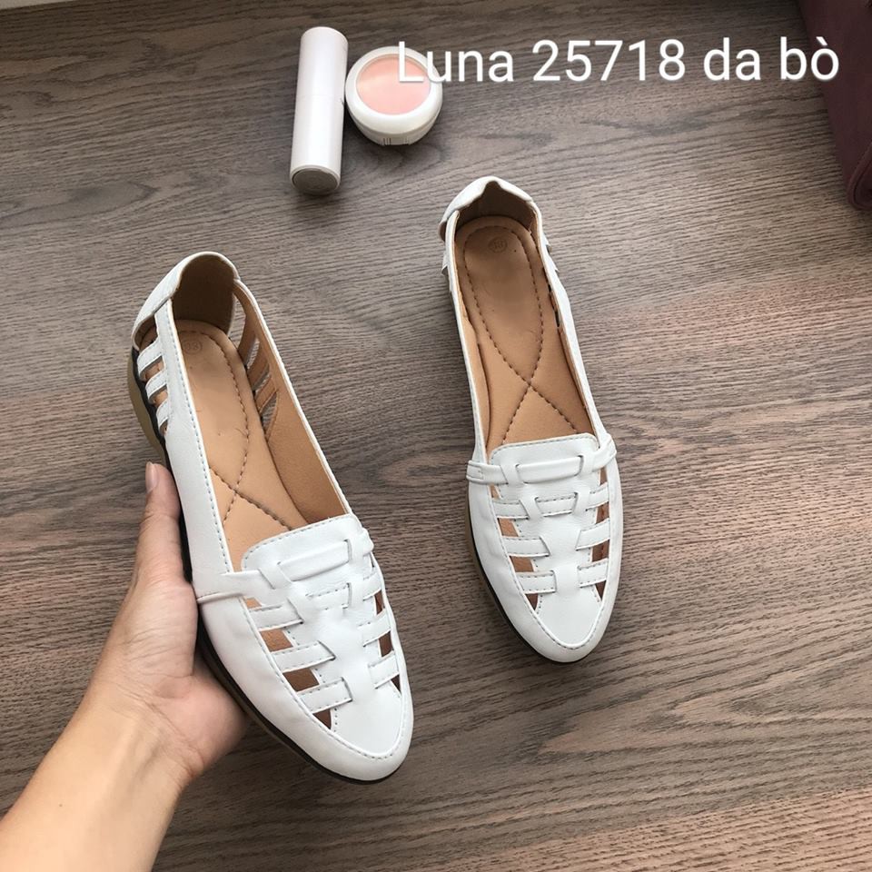 Giày slip on nữ, giày da bò thật nữ bảo hành 2 năm 1 đổi 1 LUNASHOES 703 giày trung niên đi êm chân dễ phối đồ